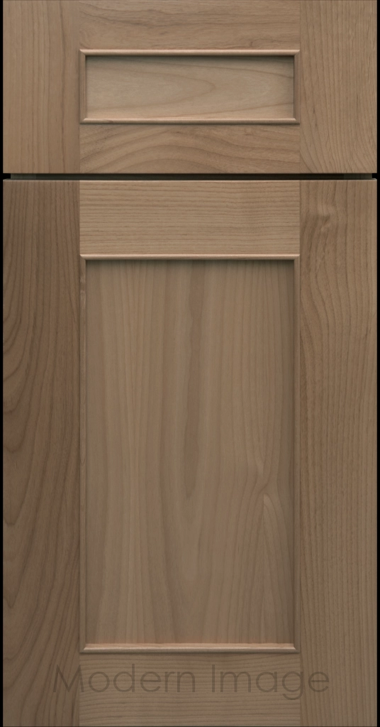 Detail view of a Chandler Shaker cabinet door in Fawn stain with raised molding along the inner panel.